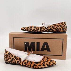 MIA Aviba Mary Jane Flats Size 8M Leopard Pointed Toe Buckle Strap Faux Leather